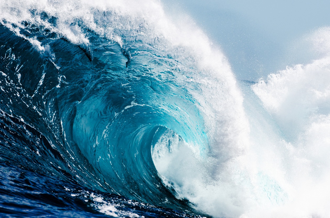 Close-up view of huge ocean waves